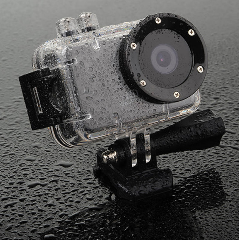 sports action camera in case with water on it